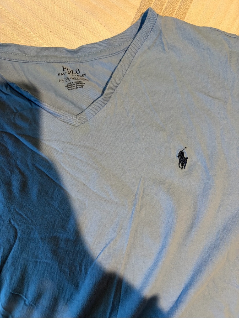 Polo by Ralph Lauren Light Blue V-Neck Tee with Navy Polo Player